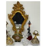Amazing Collection of Vintage Perfume Bottles and a Vintage Unique Gold Framed Mirror