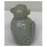 Cute Small Thai Celadon Green Glazed Ceramic Sitting Chimp Figurine