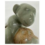 Cute Small Thai Celadon Green Glazed Ceramic Sitting Chimp Figurine