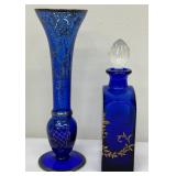 Pretty Cobalt Blue with Gold Accents Bud Vase and Vanity Bottle