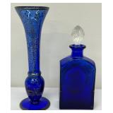 Pretty Cobalt Blue with Gold Accents Bud Vase and Vanity Bottle