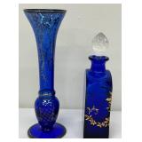 Pretty Cobalt Blue with Gold Accents Bud Vase and Vanity Bottle