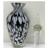Black and White Artisan Glass Perfume Bottle with Stopper