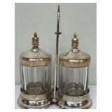 Vintage Double Pickle Castor with Clear Glass Jars