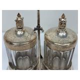 Vintage Double Pickle Castor with Clear Glass Jars