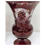 Pair of Petite Vintage Bohemian Ruby Cut to Clear Glass Vases