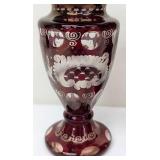 Pair of Petite Vintage Bohemian Ruby Cut to Clear Glass Vases