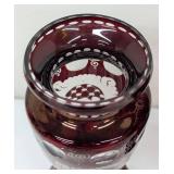 Pair of Petite Vintage Bohemian Ruby Cut to Clear Glass Vases