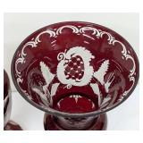 Pair of Petite Vintage Bohemian Ruby Cut to Clear Glass Vases
