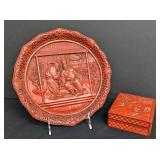 Vintage Cinnabar Lacquer Dish and Trinket Box