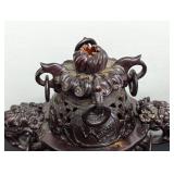 Pair of Bronze Lidded Censers