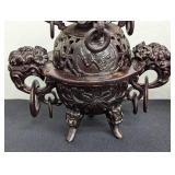 Pair of Bronze Lidded Censers