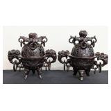 Pair of Bronze Lidded Censers