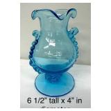 A Wonderful Assortment of Beautiful Blue Glass including an Open Lace Blue Opalescent Double Lace Rim Baby Blue Bowl