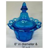 A Wonderful Assortment of Beautiful Blue Glass including an Open Lace Blue Opalescent Double Lace Rim Baby Blue Bowl