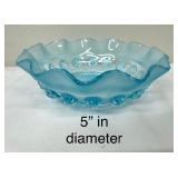 A Wonderful Assortment of Beautiful Blue Glass including an Open Lace Blue Opalescent Double Lace Rim Baby Blue Bowl