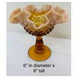 A Wonderful Assortment of Fall Color Glassware including a Vintage Fenton Carmel Opalescent Compote