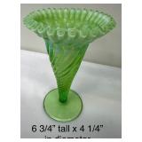 Vintage Green Glass Items including a Vintage Fenton Beaded Green Melon Vase