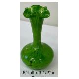 Vintage Green Glass Items including a Vintage Fenton Beaded Green Melon Vase