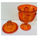 Vintage 8” Viking Glass Persimmon Covered Footed Candy Dish-Orange