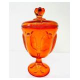 Vintage 8” Viking Glass Persimmon Covered Footed Candy Dish-Orange