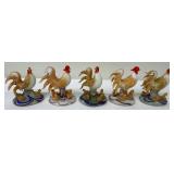 Vintage Art Glass Miniature Figurines of Hens with Chicks