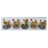 Vintage Art Glass Miniature Figurines of Hens with Chicks