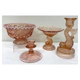 Vintage LE Smith Moon and Stars Pink Opalescent Bowl, Pink Glass Koi Fish Candle Holder, Pink Depression Compote and More
