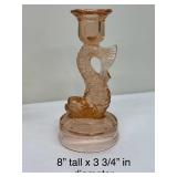 Vintage LE Smith Moon and Stars Pink Opalescent Bowl, Pink Glass Koi Fish Candle Holder, Pink Depression Compote and More