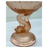 Vintage LE Smith Moon and Stars Pink Opalescent Bowl, Pink Glass Koi Fish Candle Holder, Pink Depression Compote and More