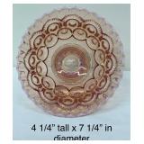 Vintage LE Smith Moon and Stars Pink Opalescent Bowl, Pink Glass Koi Fish Candle Holder, Pink Depression Compote and More