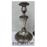 Lovely Silver Plate Weighted Candle Holder and Four Lovely Assorted Spoons