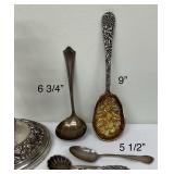Lovely Silver Plate Weighted Candle Holder and Four Lovely Assorted Spoons