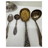 Lovely Silver Plate Weighted Candle Holder and Four Lovely Assorted Spoons