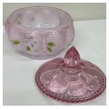 Victorian Milk Glass Vase, Fenton Melon Shaped Covered Dish and Crimped Edge Bowl