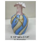 Victorian Milk Glass Vase, Fenton Melon Shaped Covered Dish and Crimped Edge Bowl