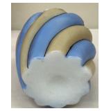 Victorian Milk Glass Vase, Fenton Melon Shaped Covered Dish and Crimped Edge Bowl