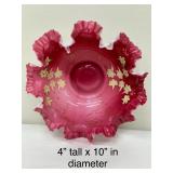 Victorian Milk Glass Vase, Fenton Melon Shaped Covered Dish and Crimped Edge Bowl