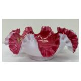 Victorian Milk Glass Vase, Fenton Melon Shaped Covered Dish and Crimped Edge Bowl