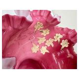 Victorian Milk Glass Vase, Fenton Melon Shaped Covered Dish and Crimped Edge Bowl