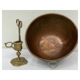 Vintage Beautiful Copper Mixing Bowl and A Brass Candle Wick Trimmer