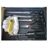 Fishing filet set, 3 knives, scissor, sharpener, board