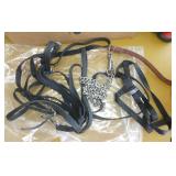 Iron, dog leashes and small jumper cables for trickle charger and a toy vehicle