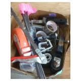 Box of hitches, flags, bow saw