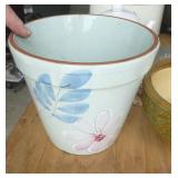 3 Clay pottery planters and a group of garden animals