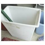 group of woven rag rugs and 3 waste baskets