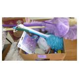 Box full of dusters, bath scrubbies, light bulbs