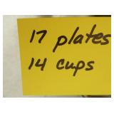Vintage glass plates and cups - 17 plates and 14 cups