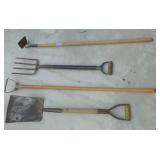 Garden tools - hoe, potato fork, weeder, shovel