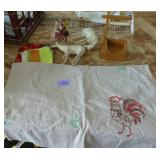 Hand embroidered rooster table cloth, some llamas, biz card holder, a dancing polish couple